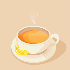Cup of tea with lemon icon vector. Hot drink drawing. 
