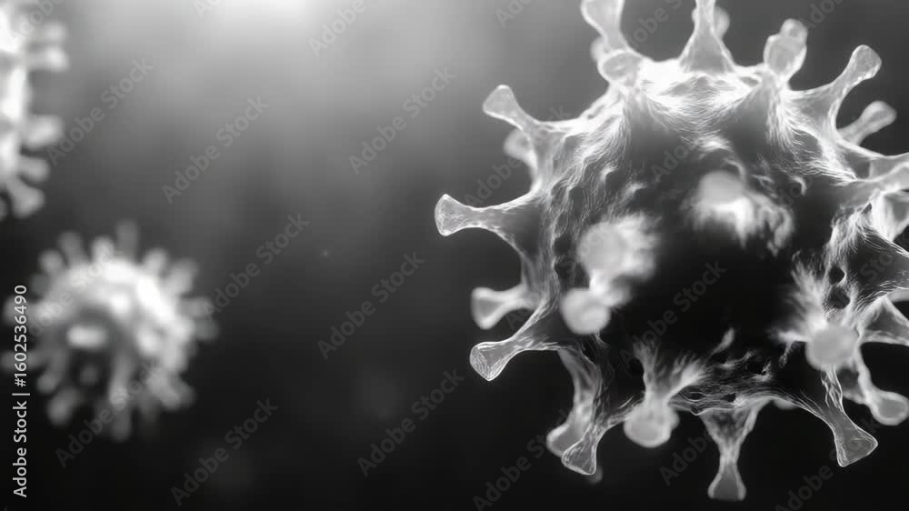 Poster microscopic virus cells under a microscope, revealing the complex structure of pathogen cells.