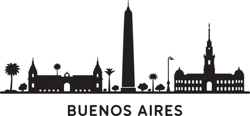 Obraz premium Buenos Aires Skyline Silhouette Vector — Obelisco and Casa Rosada in Black