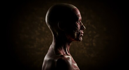 Anatomical Model Showing Muscle Structure Against Dark Earthy Backdrop