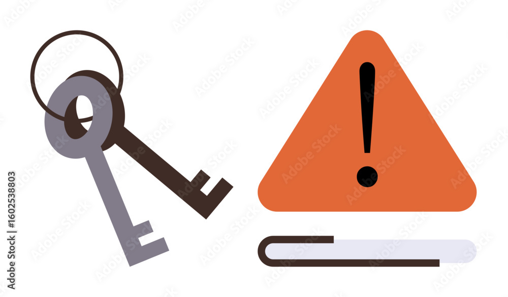 Poster two keys beside an orange warning triangle with an exclamation mark underlined in a simple graphic. 
