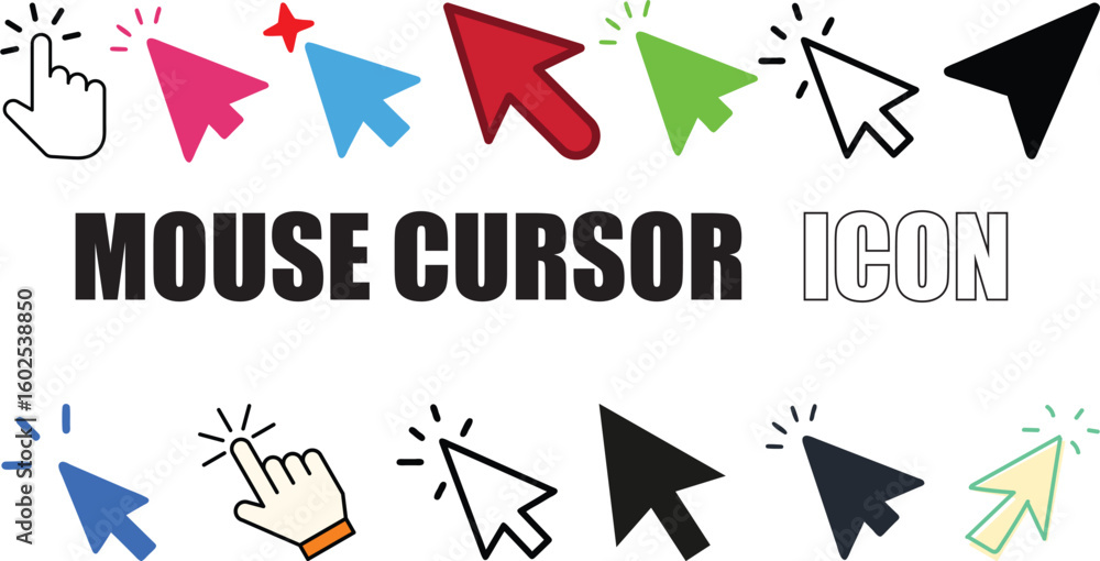 Fototapete Mouse click cursor arrow icon, mouse click icon, mouse cursor, cursor graphic and cursor symbol collection