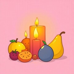 vector illustration of an apple and candle