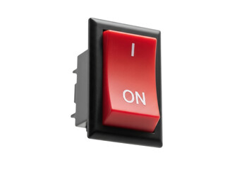 Red on off switch detail isolated on transparent background