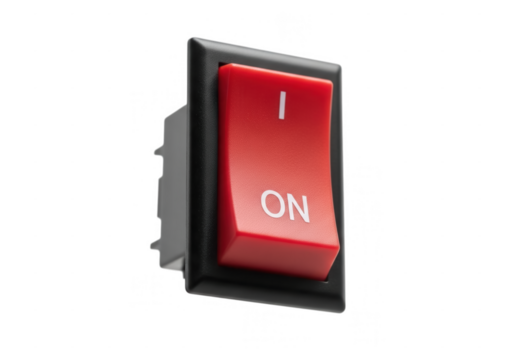 Red Toggle Switch Power On Off electrical control button Isolated on Transparent Background