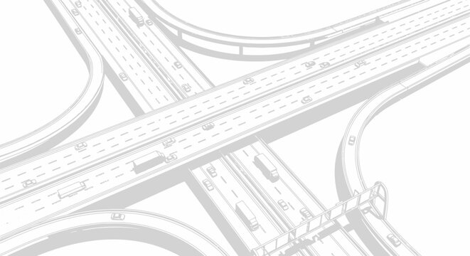 Highway Interchange Gray Scale Conceptual Depiction Modern Transportation Network Overpass Underpass Road System Design Blueprint Visual