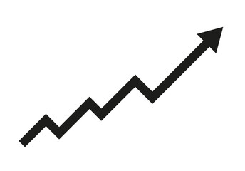 Upward trend black arrow icon on a transparent background.
