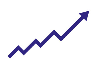 Upward trend blue arrow icon on a transparent background.