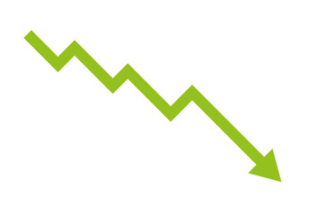 Green downward trend arrow icon on a transparent background.
