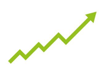 Upward trend green arrow icon on a transparent background.