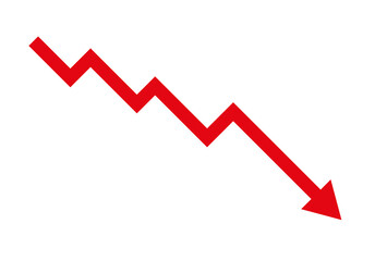 Red downward trend arrow icon on a transparent background.