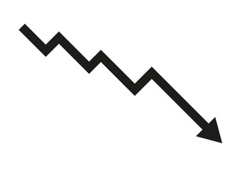 Black downward trend arrow icon on a transparent background.