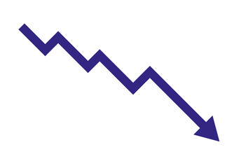 Blue downward trend arrow icon on a transparent background.