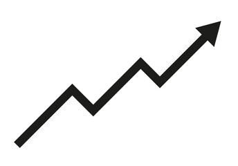 Upward trend black arrow icon on a transparent background.