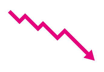 Pink downward trend arrow icon on a transparent background.