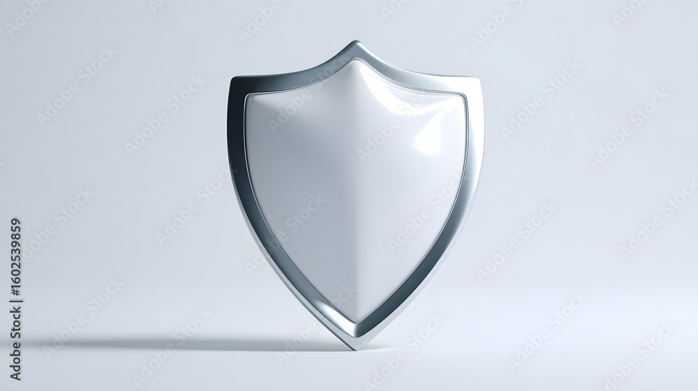 Poster cyber security safety shield in minimalistic style. 3d vector illustration. white background