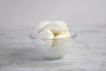 Creamy ice cream in a glass bowl
