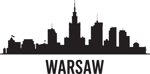 Obraz premium Warsaw Skyline Silhouette Vector — Palace of Culture and Science and Modern Buildings