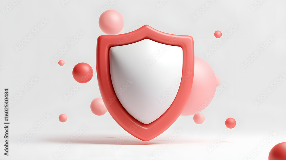 Poster cyber security safety shield in minimalistic style. 3d vector illustration. white background