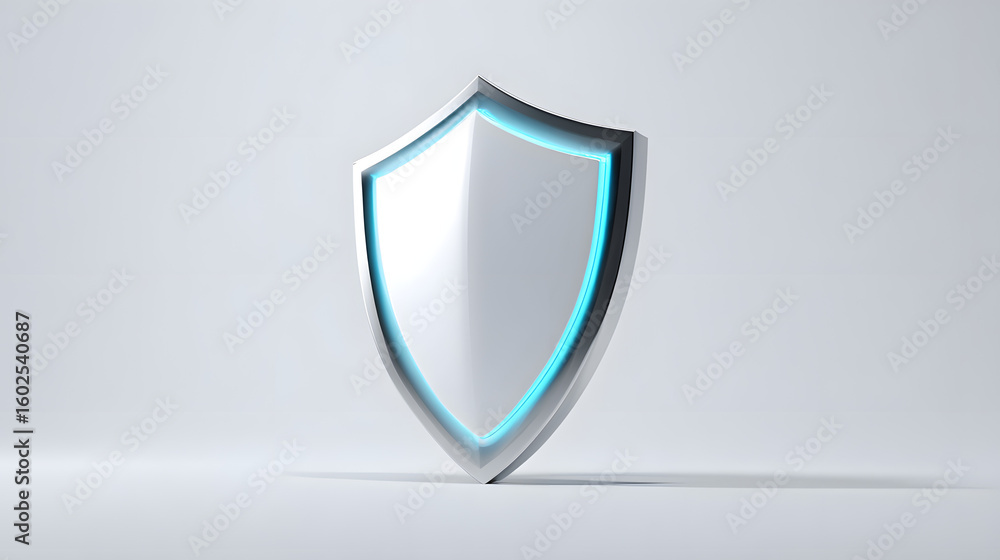 Poster cyber security safety shield in minimalistic style. 3d vector illustration. white background