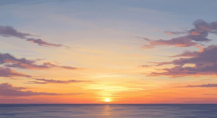 Obraz premium Serene Sunset Over the Ocean: A Peaceful Digital Painting