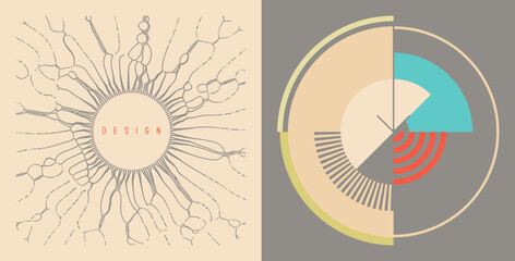 Art composition. Abstract geometrical background. Small particles on radial lines diverge from the centre. Solar or stellar radiation. Vector for cover, brochure, poster, card, poster, flyer or banner