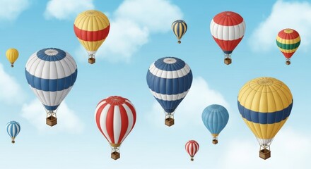 Colorful Hot Air Balloons Soaring Through a Sunny Sky: A Dreamy Aerial View