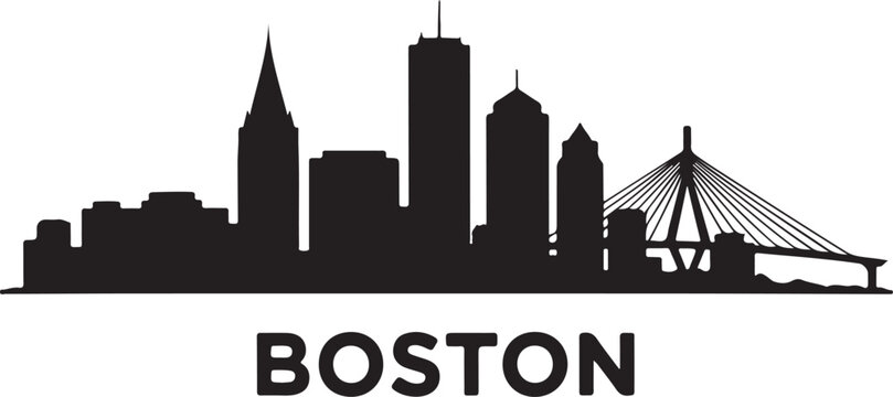 Boston Skyline Silhouette Vector Featuring Prudential Tower and Zakim Bridge