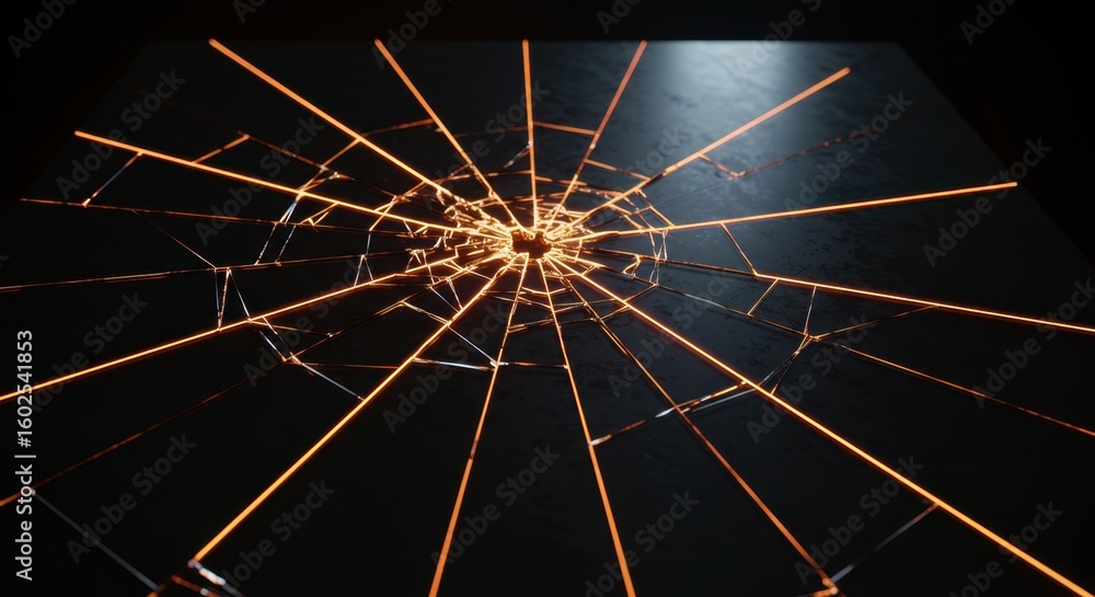 Poster artistic fragmentation: a close-up exploration of a cracked surface with radiant light patterns