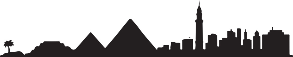 Cairo Skyline Silhouette Vector with Pyramids and Cairo Tower