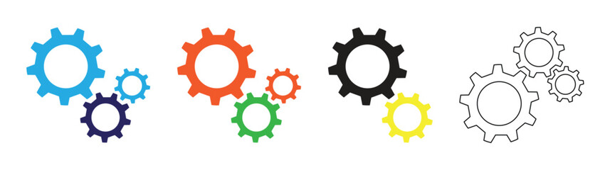 Colorful Gear Icons Set for Business and Technology Concepts