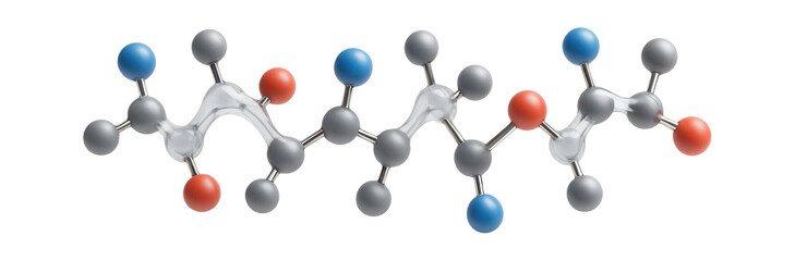 Synthetic peptide chain with highlighted amino acid sequence and backbone conformation