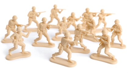 Tan plastic toy soldiers in various poses