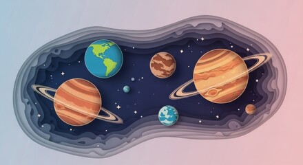 Stunning Paper Cut-Out Style Solar System Illustration
