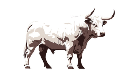 Obraz premium Illustration of a Dominant White Bull with Large Horns Standing Proudly on White Background 150 characters