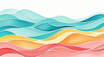 Abstract Watercolor Waves: Pastel Ocean Landscape, Summer Beach Design