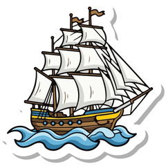 Classic Sailing Ship on Waves Stickers