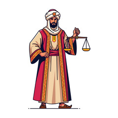 Obraz premium Cartoon Man Holding Scales of Justice in Traditional Dress