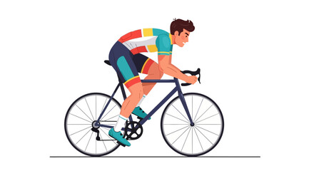 Fototapeta premium Dynamic cyclist in vibrant attire propels forward, embodying athleticism and speed on a sleek road bike during race day