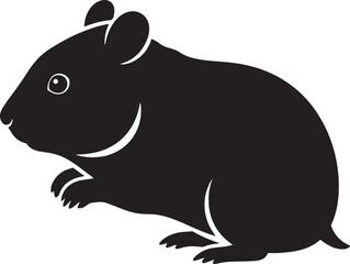 Fototapeta premium Cute cartoon hamster silhouette, simple black and white illustration of small pet rodent, friendly and adorable domestic animal graphic