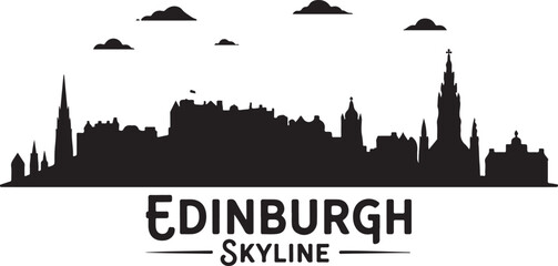 Obraz premium Edinburgh Skyline Silhouette Vector with Castle and Scott Monument