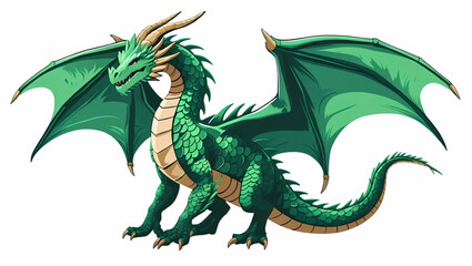 Obraz premium Majestic Emerald Dragon: A captivating illustration showcasing a vibrant green dragon, exuding strength and mythical allure. With its powerful wings and imposing presence. Generative AI