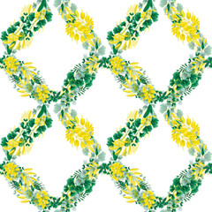 Hand drawn watercolor leaves and herbs seamless pattern isolated on white background. Can be used for card textile fabric scrapbooking and other printed products.