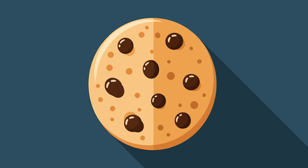 Fototapeta premium A Flat Design Chocolate Chip Cookie with a Long Shadow, a Sweet Treat Illustration