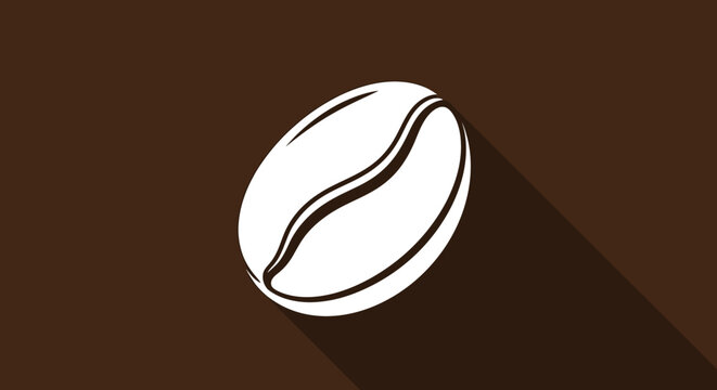 Elegant coffee bean illustration with long shadow for minimalist design concept