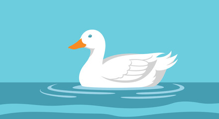 Obraz premium Elegant white duck gliding serenely on calming blue water with gentle ripples in a minimalist artistic depiction