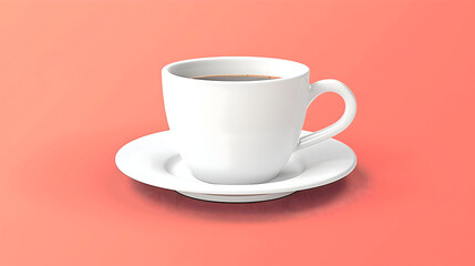 Obraz premium A blank white coffee cup with a matching saucer on a gradient coral background with soft highlights leaving the upper-right blank for text overlay elegant branding style 
