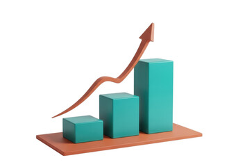 Growth chart with arrow pointing upwards isolated on transparent background