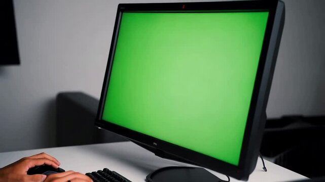 A person using computer with green screen animated chromakey background movement depth creative backgrounds frame scene emotion design cartoonish layers illustration style composition