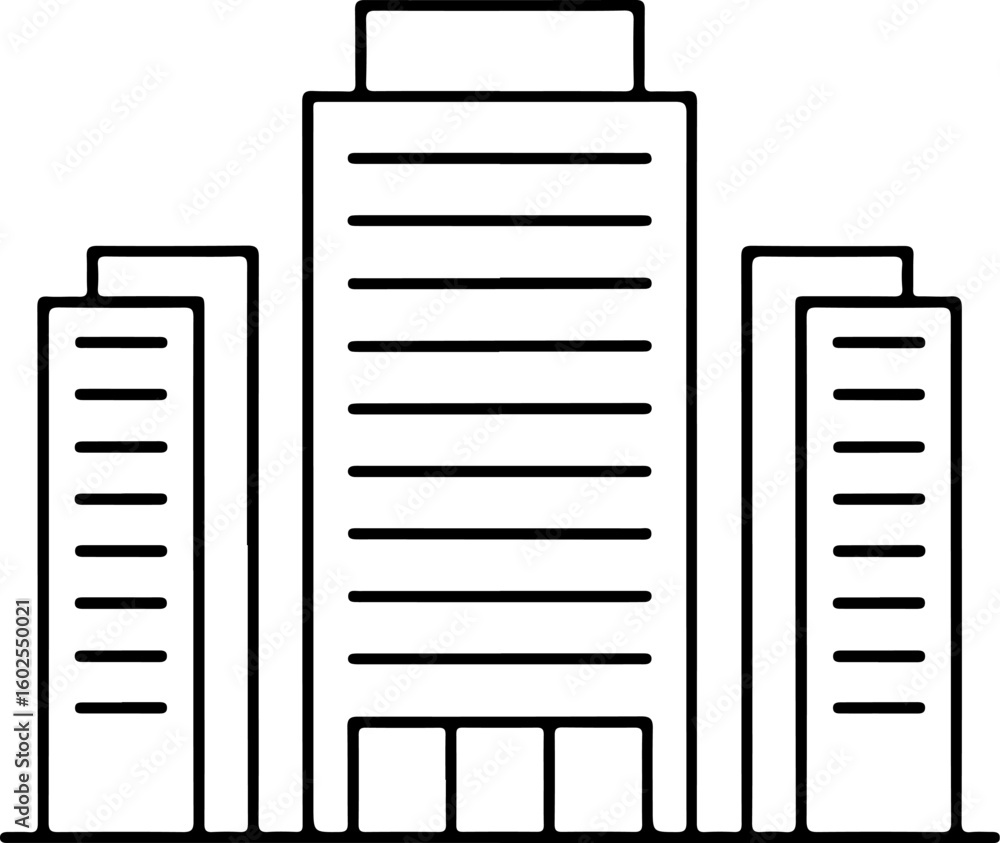 Poster stylized outline of a modern office building with multiple floors and windows